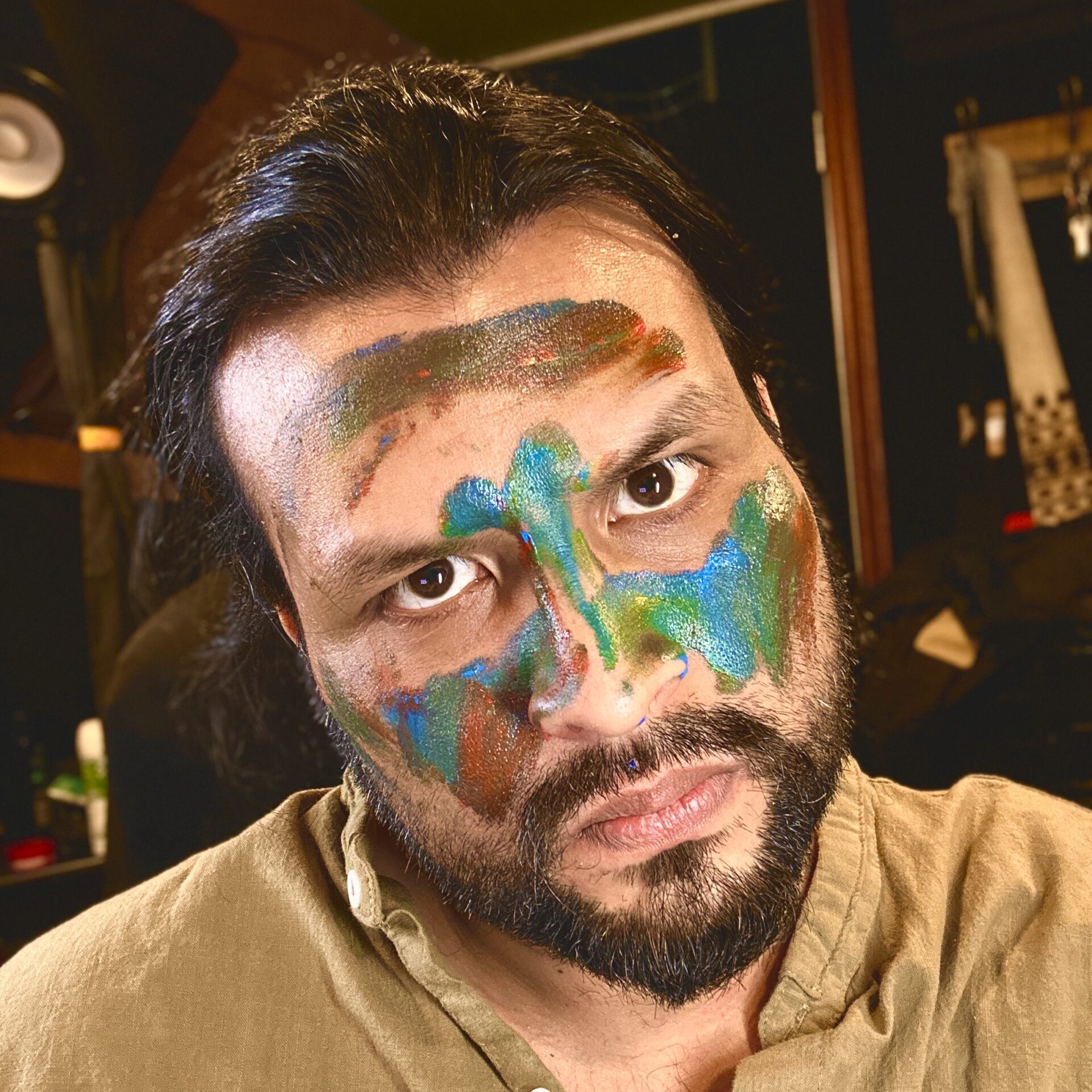 JC Gorritti with abstract colorful makeup